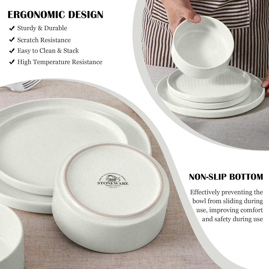 Stoneware Dinnerware Sets, 12-Piece Plates and Bowls Dish Set for 4, Kitchen Modern Dinning Dishware