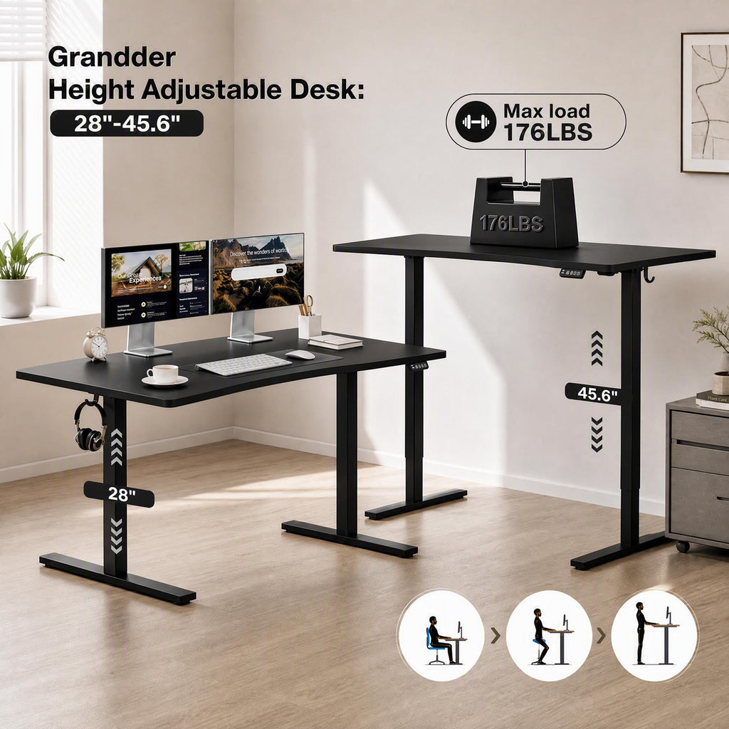 63x32 Electric Standing Desk, Curved Black Desktop
