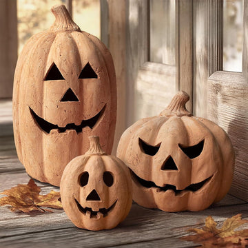 Fall Decor - Handmade Terracotta Pumpkin Jack O' Lantern Outdoor Indoor