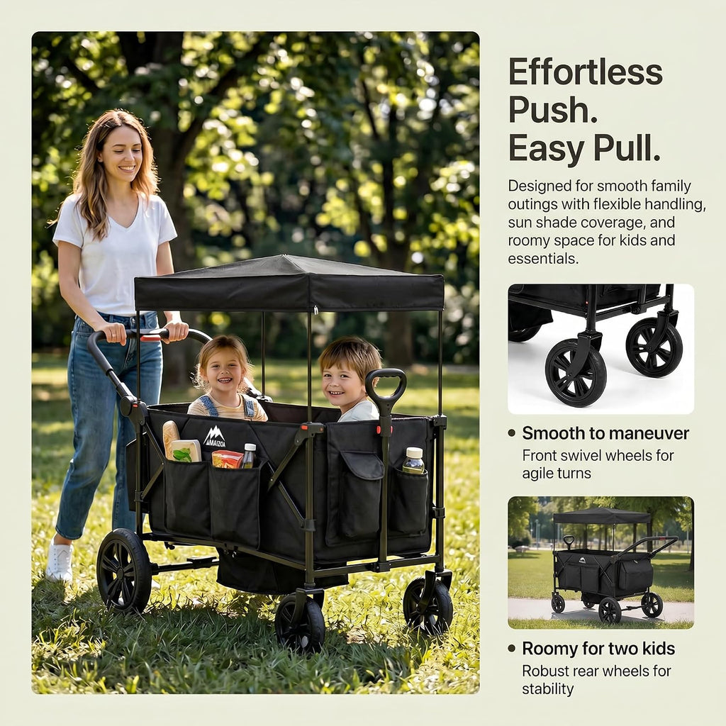 Kids Foldable Wagon Stroller for 2 Kids, Deep Seat 2 Seater Stroller Wagon