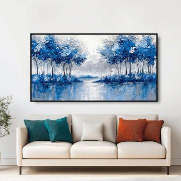 Extra Large Wall Art Above Couch Bedroom Office, Teal Green Blue Abstract Modern Luxury Framed Crystal Porcelain Wall