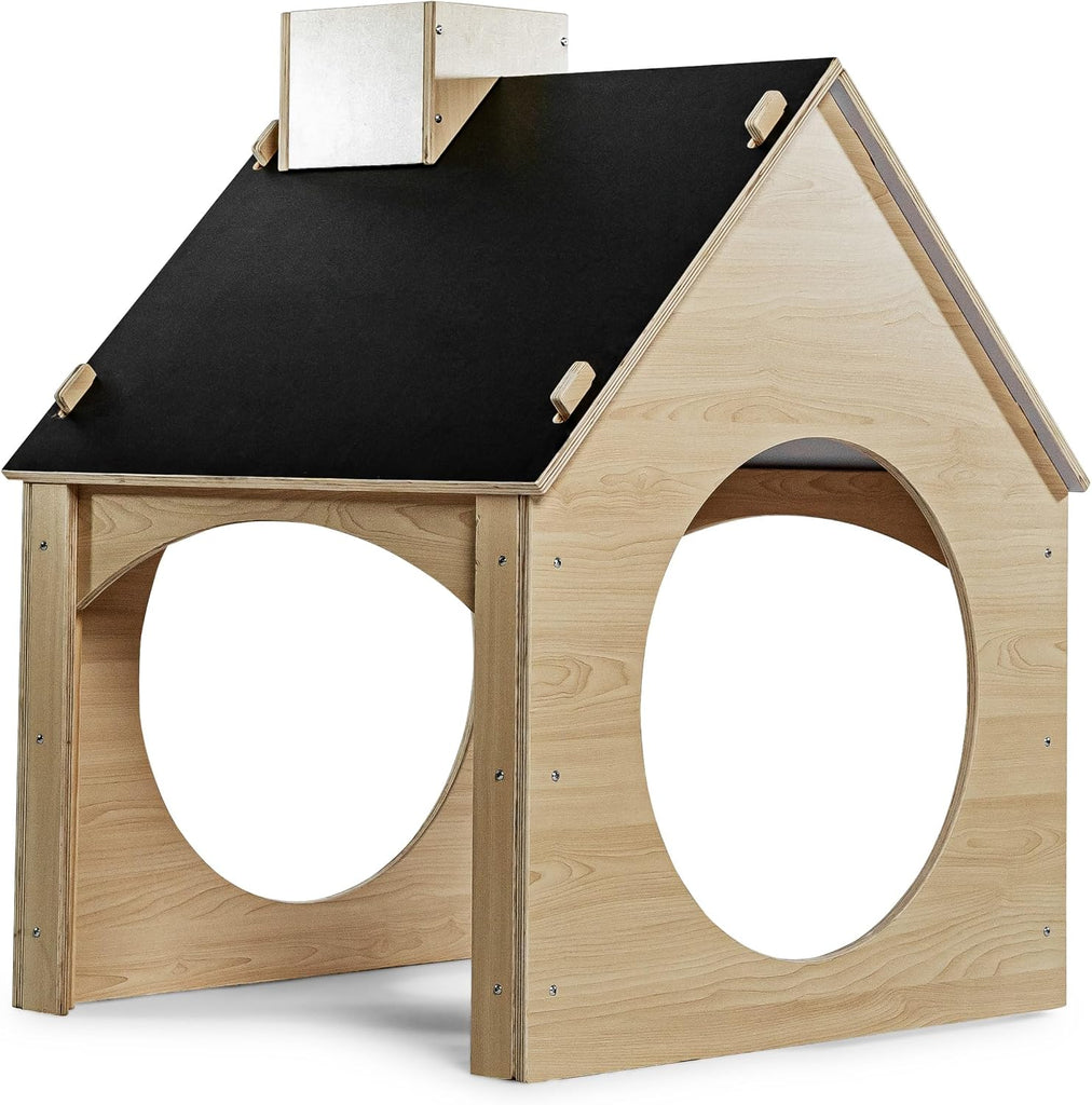 Indoor Montessori Wooden and Waldorf Style Playhouse for Toddlers with Double Chalkboard Roof. Sturdy Play Set
