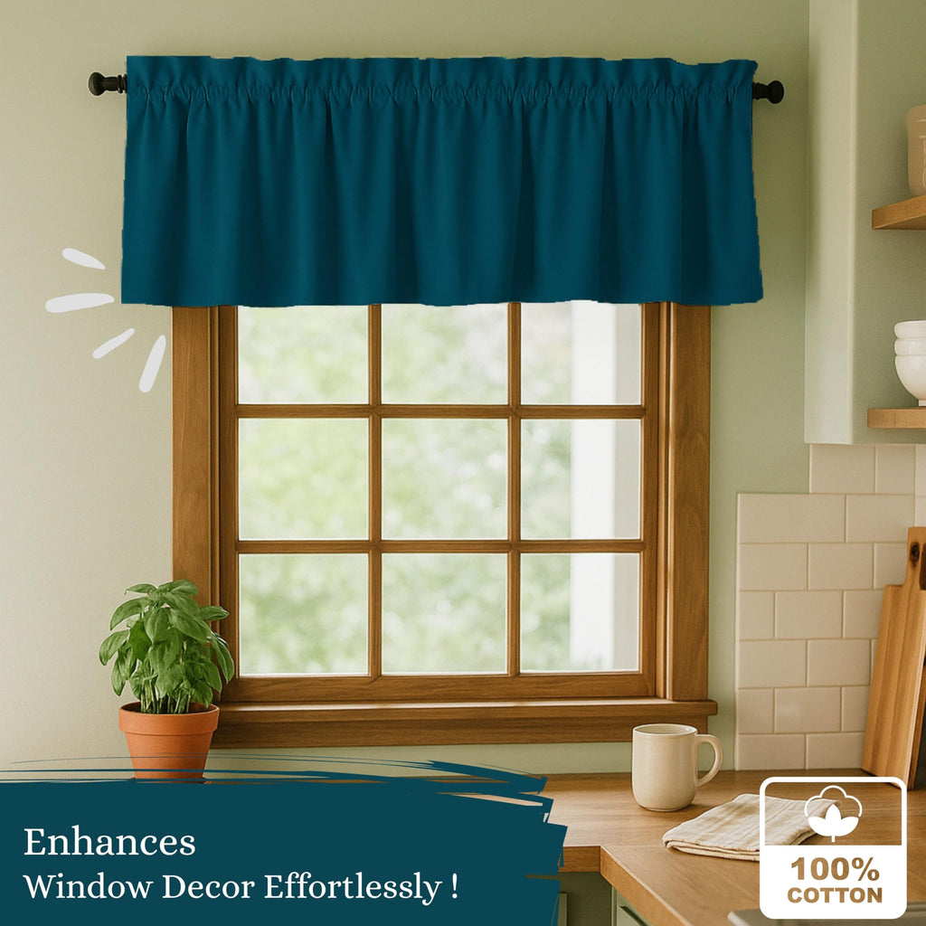 Teal Green Valance Curtains 2 Pack, 54x18 Inches, 100% Cotton, Rod Pocket Window Valances, Semi Sheer Short Curtain