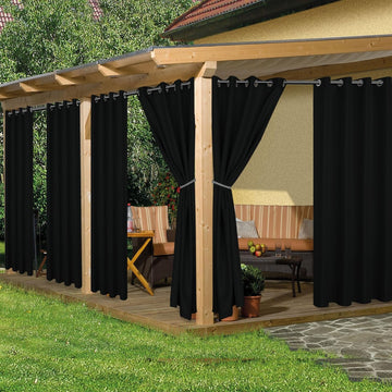 Black Patio Outdoor Curtains Waterproof for Balcony,Cabana 6 Pack 54x84 | Porch Pergola Outdoor Blinds, Weatherproof