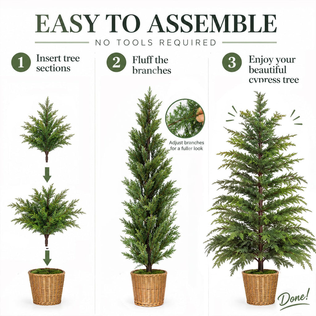 3FT Potted Cypress Christmas Tree with Wicker Planter