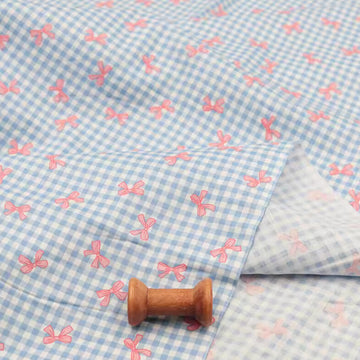 Gingham Bows Print Cotton Fabric Cut by The Yard for Quilting, Sewing, Crafting, Crafts, Bags, and Holiday Party Home