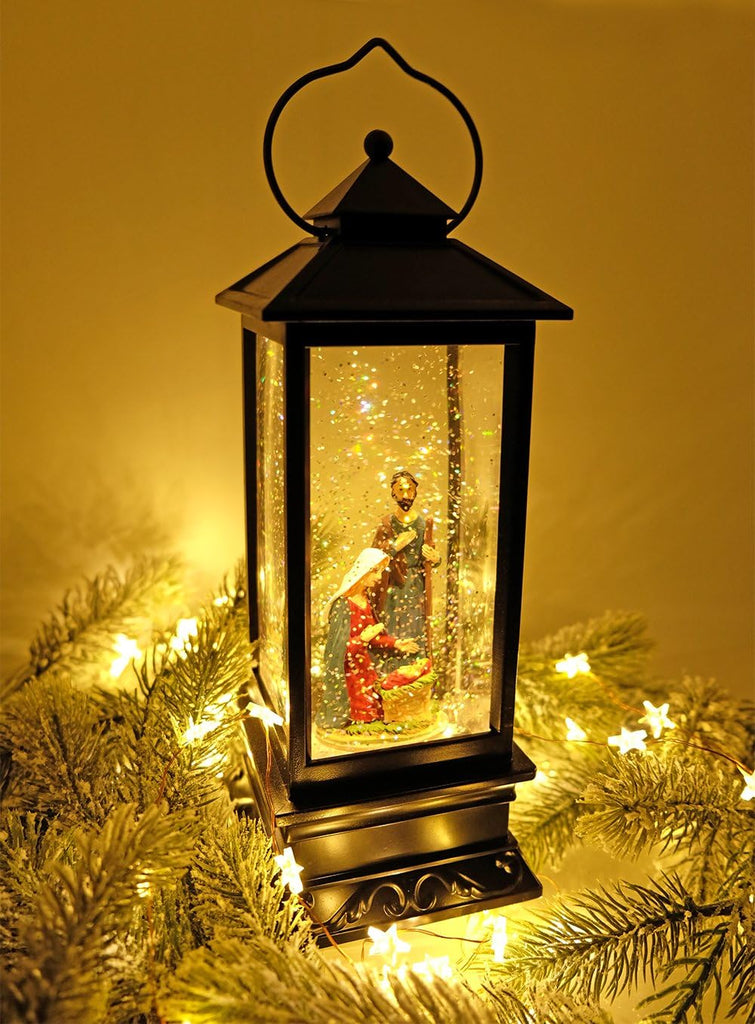 Lighted Musical Snow Globe Lantern with 6 Hour Timer Nativity