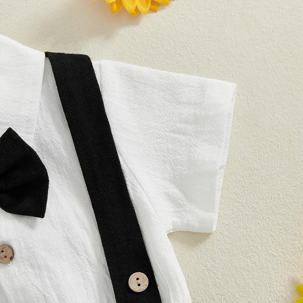 Newborn Baby Boy Gentleman Outfit Suit Short Sleeve Romper Suspender Shorts