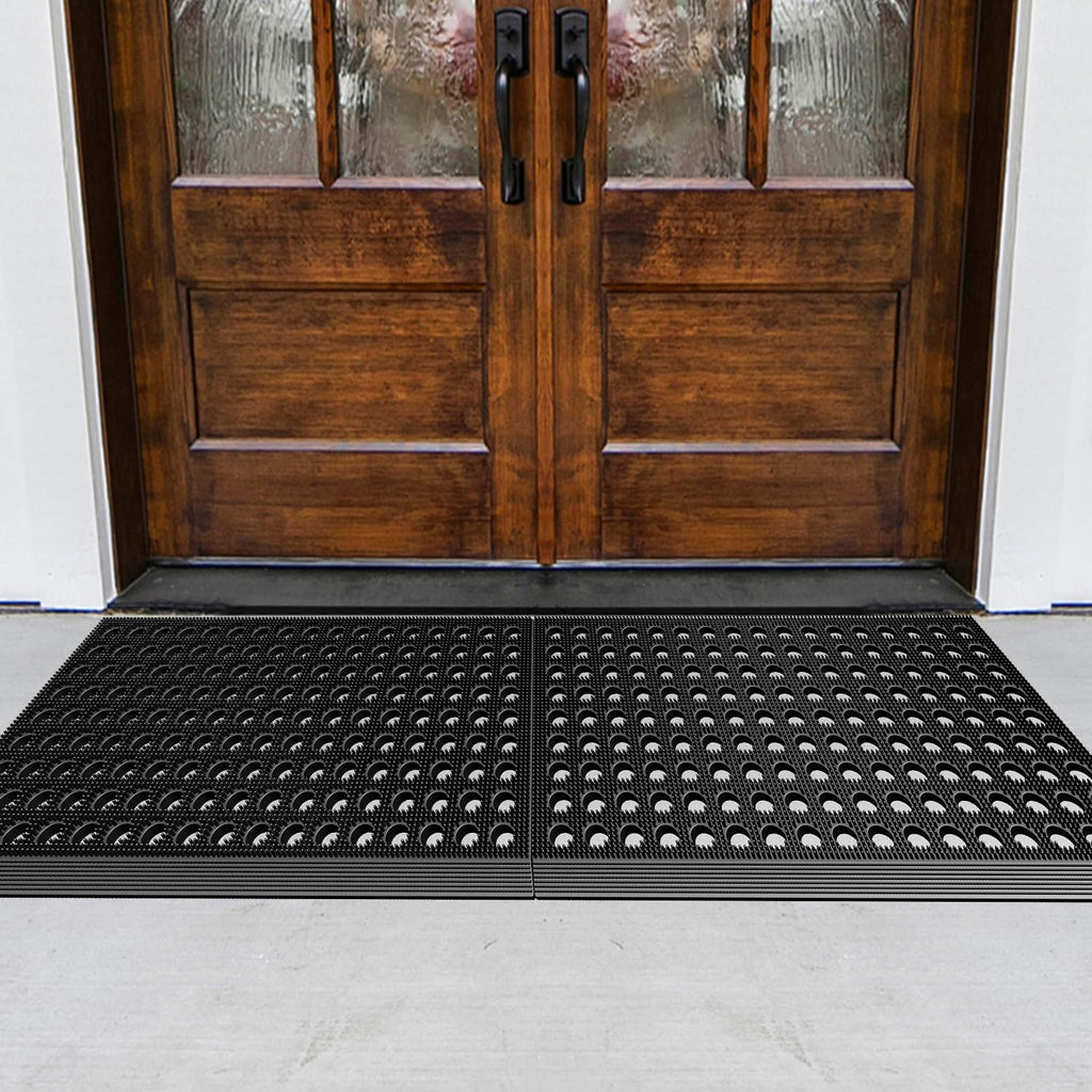 Front Door Mat, 17" X 29.5", Black, Heavy Duty Dirt Trapping | All Weather Waterproof Non-Slip Drainage Welcome