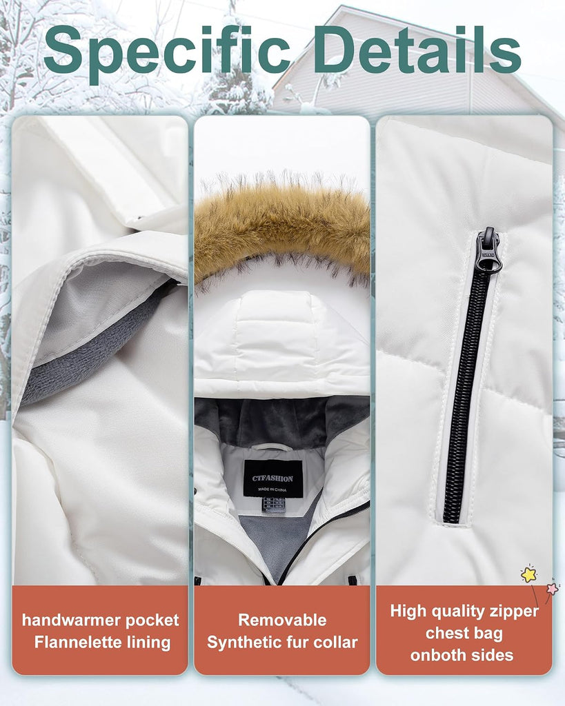 Boy's Winter Coat Waterproof Kids Puffer Jacket Thicken Parka Fleece Lined Bubble Ski Snow Outerwear with Fur Hood