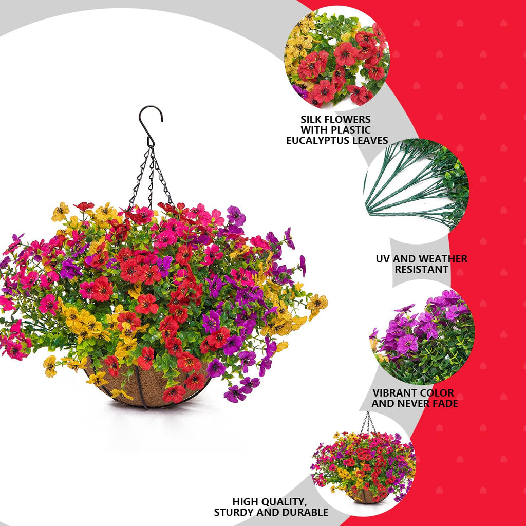 Artificial Mums for Outdoors Planters Fake Mum Realistic Flowers with Basket Faux Plants for Decoration Hanging