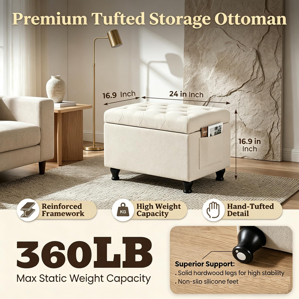 Small Ottoman with Storage Beige Ottomans