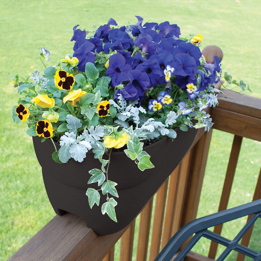 Bloomers Rail Planter, 24" Weatherproof Resin Deck & Balcony Planter with Drainage - Fits 2x4 & 2x6 Rails - Charcoal