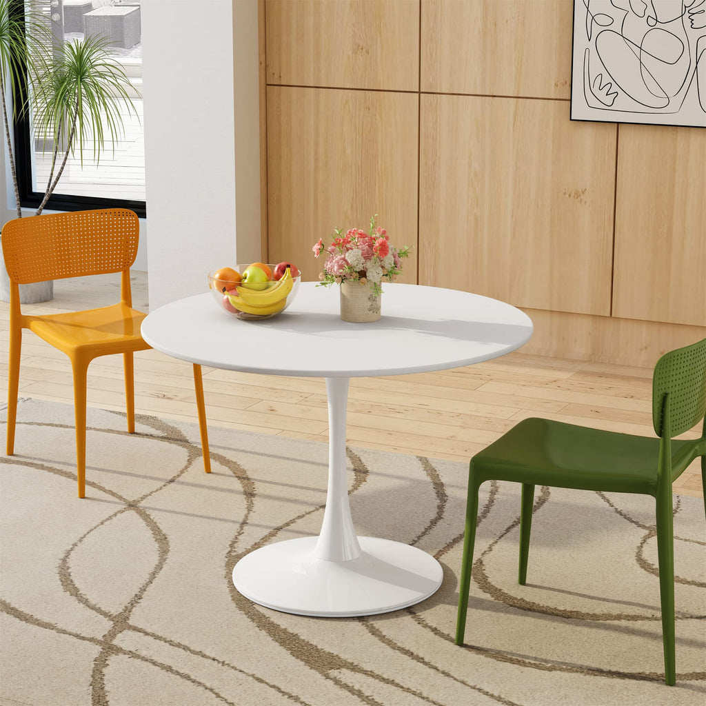 Inspired Saarinen Style 42" Modern Round Dining Table with MDF Top, Metal Base Pedestal Tulip Kitchen Table for 4-6 Person, Small Space Home