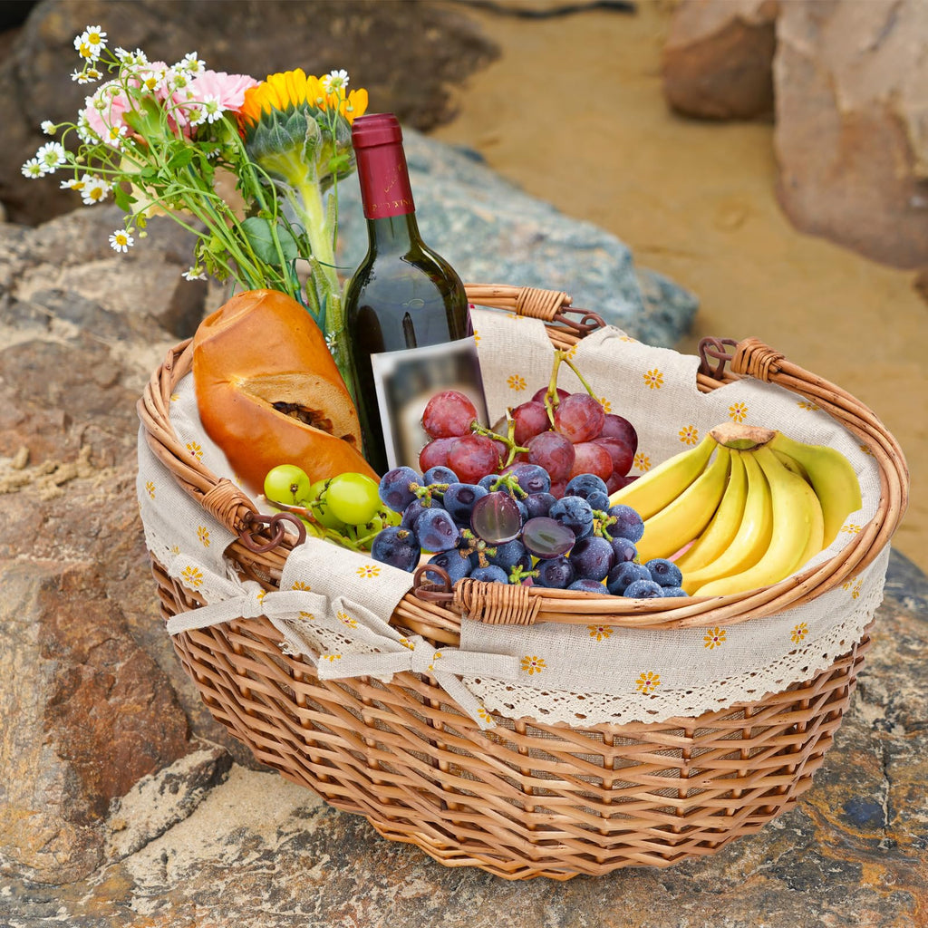 Good GAIN Wicker Picnic Basket w/Fold Handles, Willow Empty Baskets, Yellow