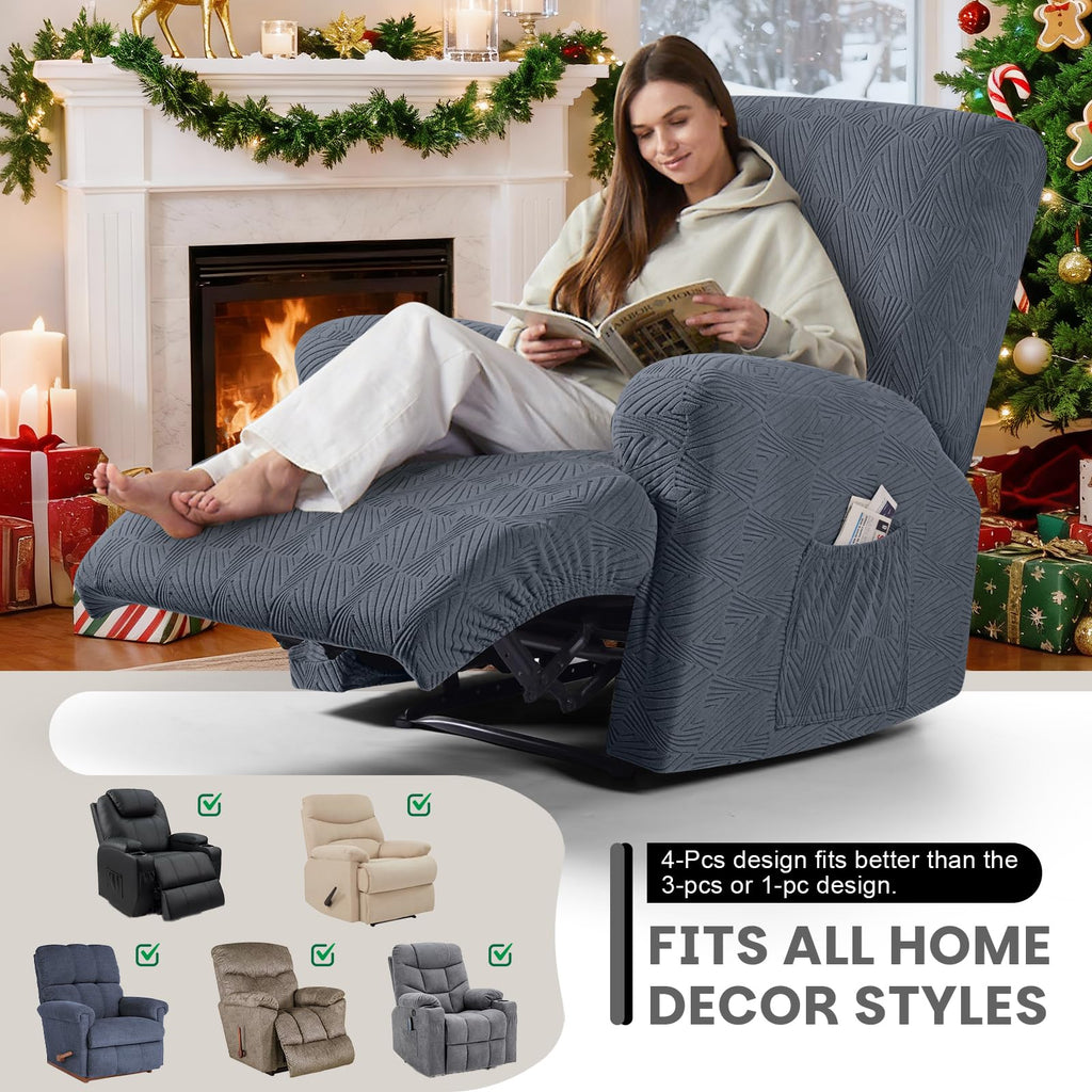 Stretch Recliner Chair Covers, 4-Pieces Slipcover, Gray