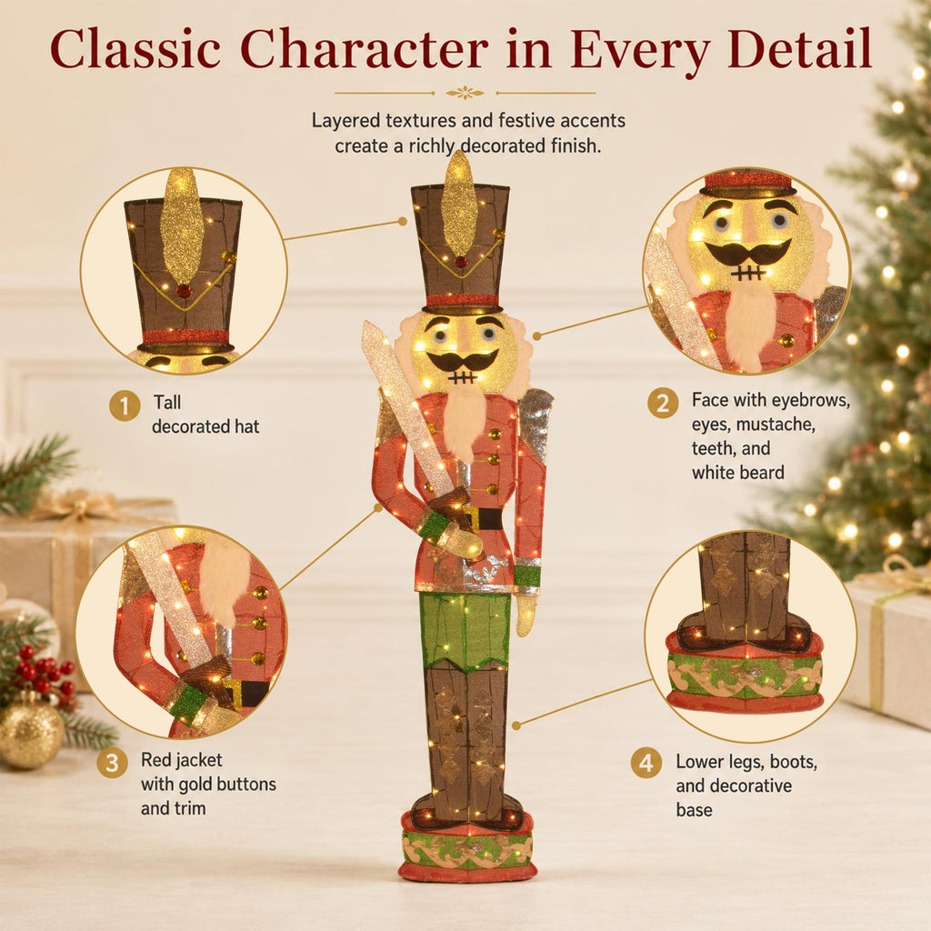 72-Inch 2-Pack Lighted Nutcracker Christmas Decorations Outdoor, 2D Pre-Lit Soldier Yard Display with 140 LEDs