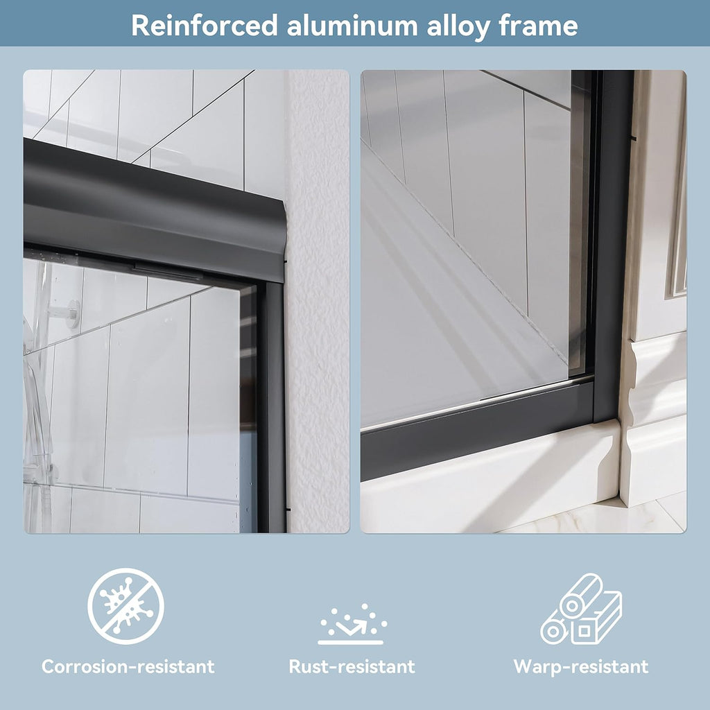 Shower Door 44-48'' W x 72'' H Semi-Frameless Bypasss Bathroom Glass Shower Double Sliding Doors