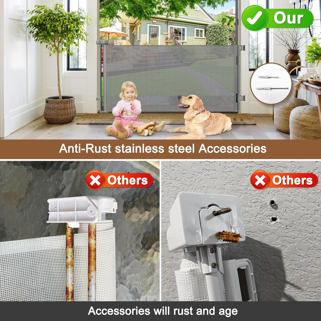 100" Wide Weatherproof Outdoor Retractable Dog Gate, Baby Gates Extra Wide