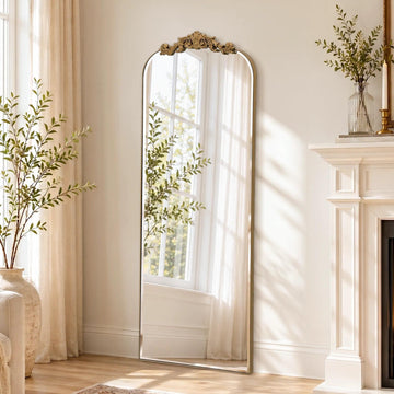 Vintage Floor Gold Mirror: 21"x56" Arched Full Length Mirrors