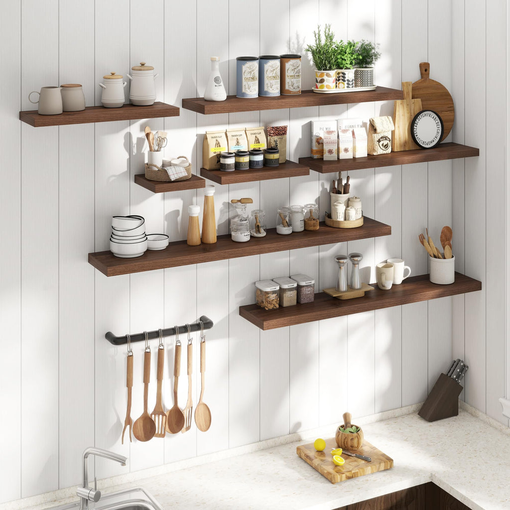 24 Inch Floating Shelves, 8"Deep Wall Shelf, 44 Lbs Capacity, Walnut, 2pcs