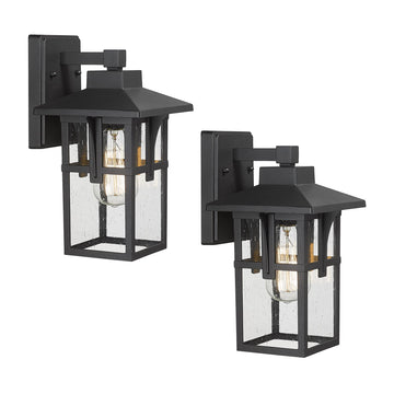Outdoor Wall Light 2 Pack, Exterior Wall Sconce Light Fixtures with Seeded Glass, Farmhouse 1-Light Porch Light
