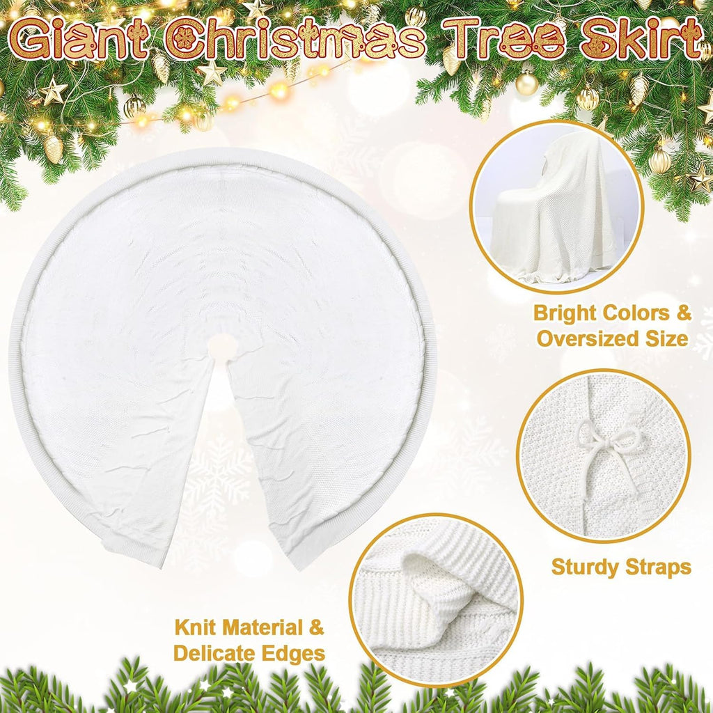 72 Inch Christmas Tree Skirt Extra Large White Chunky Xmas Knitted Tree Skirt Giant Cable Knit Thick Rustic Farmhouse