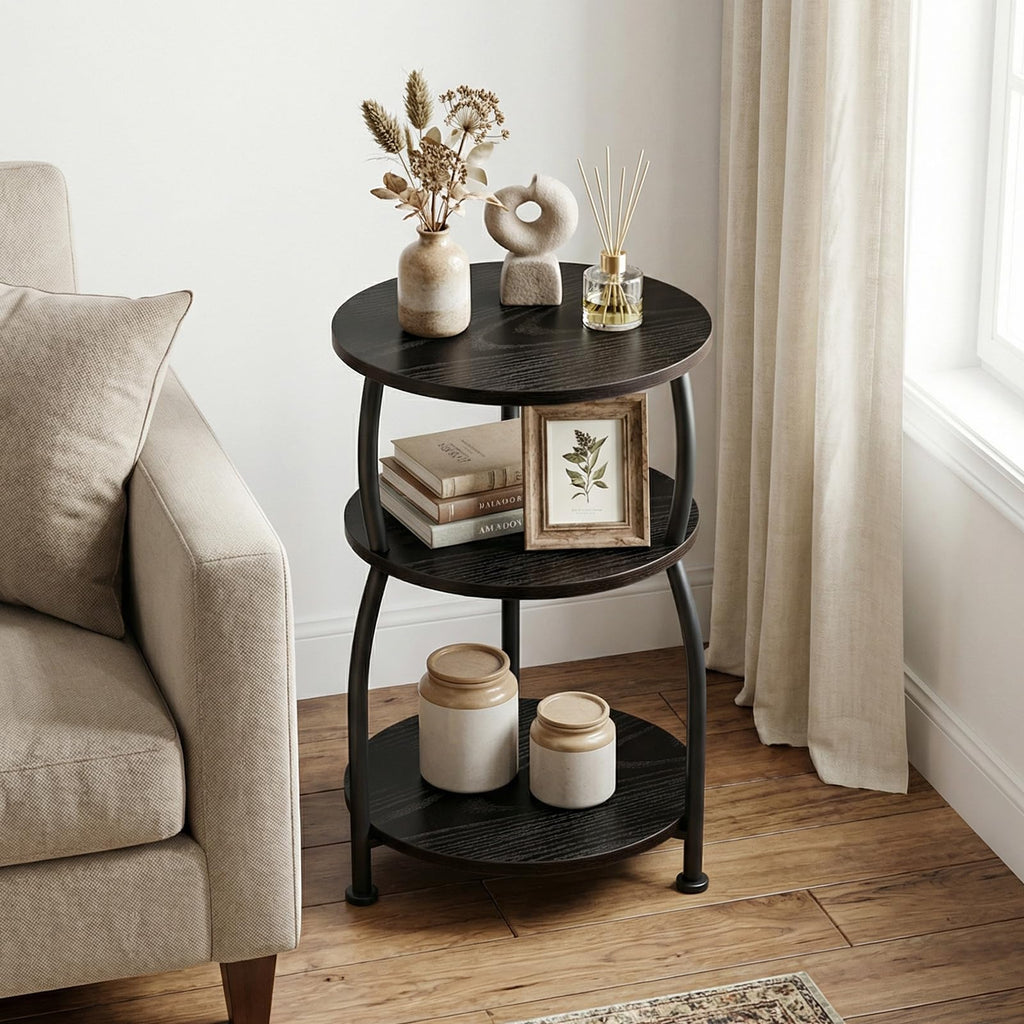 3-Tier Round Side Table, 15.7 inch End Table Nightstand