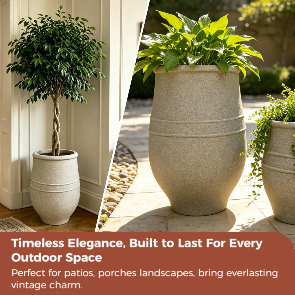 21.3"H & 13.2"H Retro Sandstone Textured Plastic Planter Set of 2