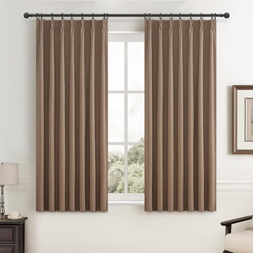 RustBrown Linen Pinch Pleated Curtains 102 Inches Long Heavy Duty Thermal Insulated Extra length Burg Cottage Total - Set of 2
