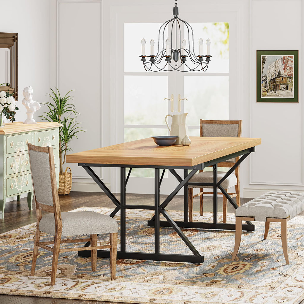 Farmhouse Dining Table for 6 People, 70.8-Inch Rectangular Wood Dining Table, Rustic Kitchen Table with Heavy Duty