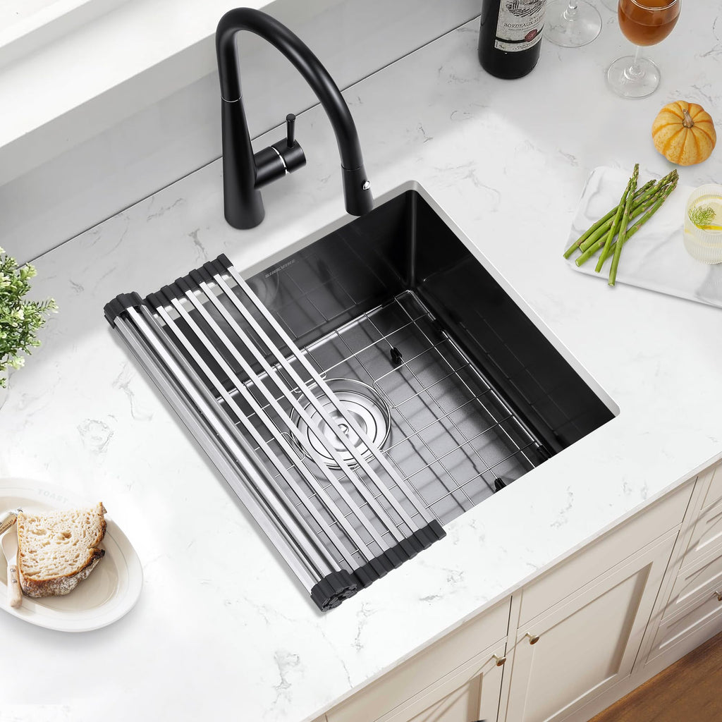 18-Inch Black Undermount Bar Sink, Stainless Steel Single Bowl