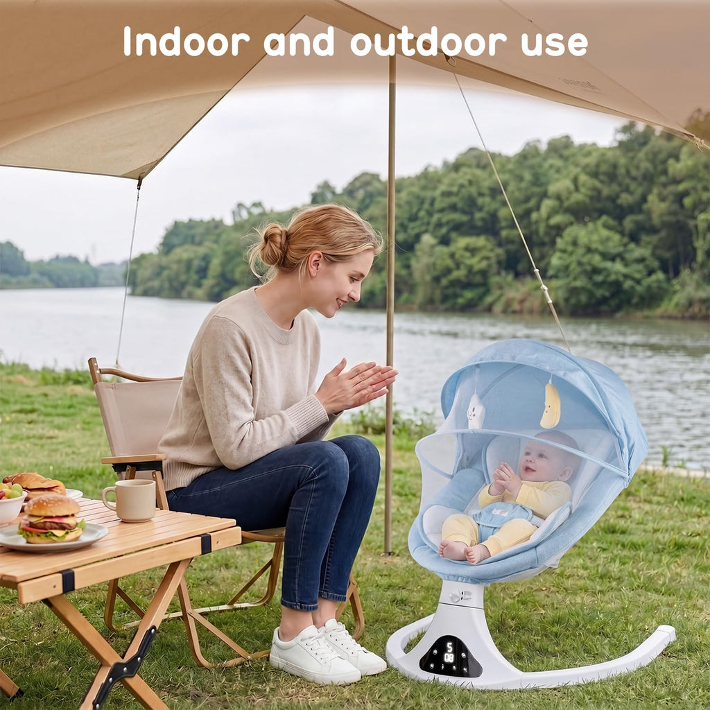 Electric Baby Swing with Remote Control,5 Speeds&Portable&Cozy(0,Blue)