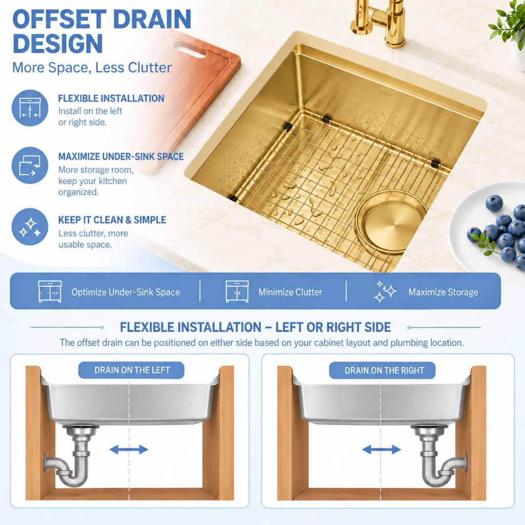 Gold Bar Sink Undermount, 16" X 18" Bar Prep Sink with Workstation