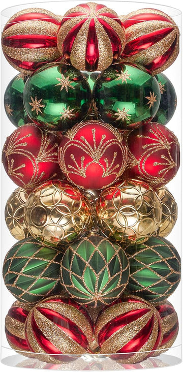 Christmas Balls Ornaments, Shatterproof Xmas Tree Decorations, Hanging Bulbs Baubles Set with String for Holiday - Set of 30