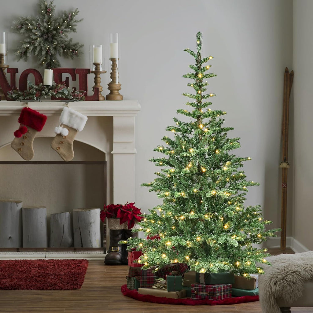Prelit Artificial Christmas Tree, PE & PVC Pre Lit Hinged Xmas Tree with 500 Warm White Lights & 1307 Branch