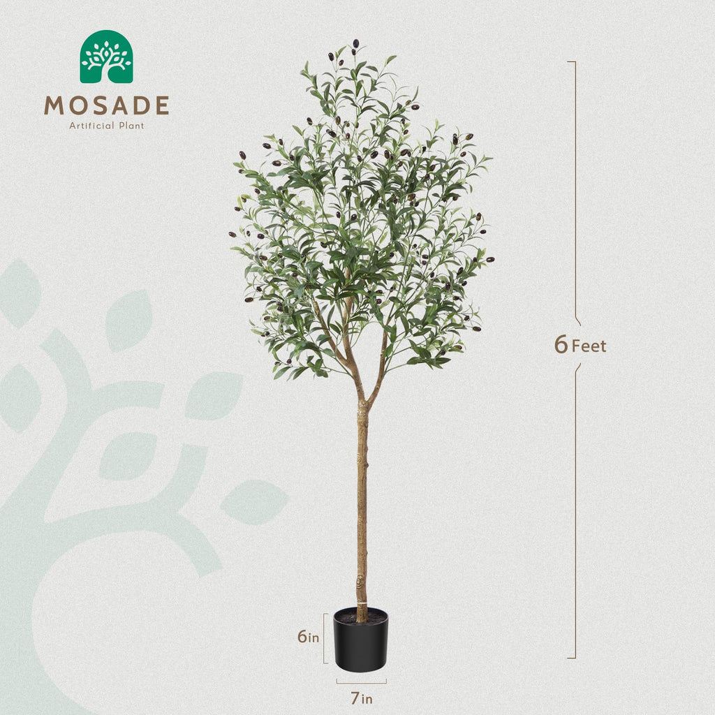 Artificial Olive Tree 6FT - Tall Faux Tree with Realistic Silk Leaves, Handmade Seagrass Basket, Low-Maintenance