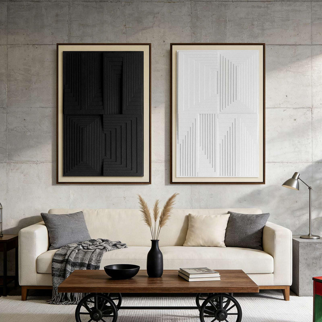 Black and White Geometric 3D Wall Art Set of 2, 16 x 24 in Each