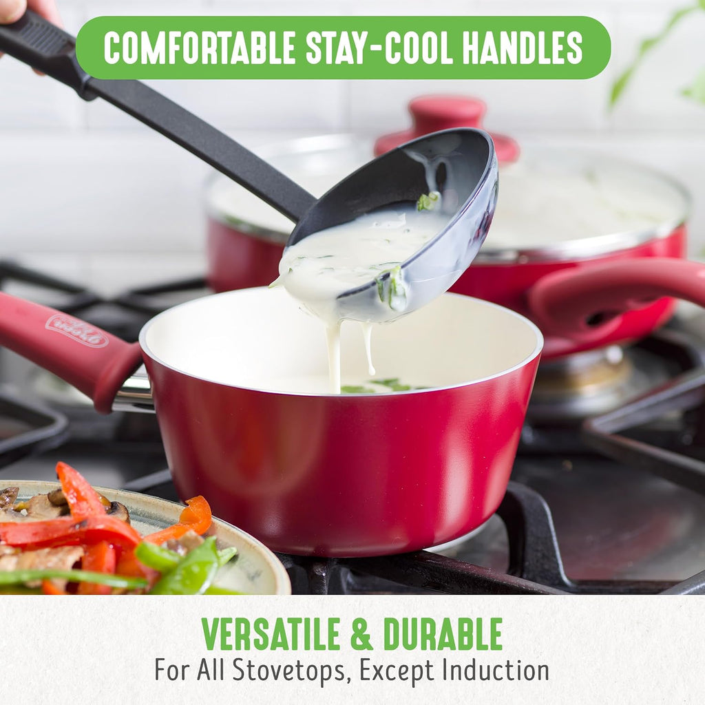 16 Piece Nonstick Cookware Set, Soft Grip Non-Toxic PFAS-Free Ceramic Pots & Pans, Dishwasher & Oven Safe, Frying