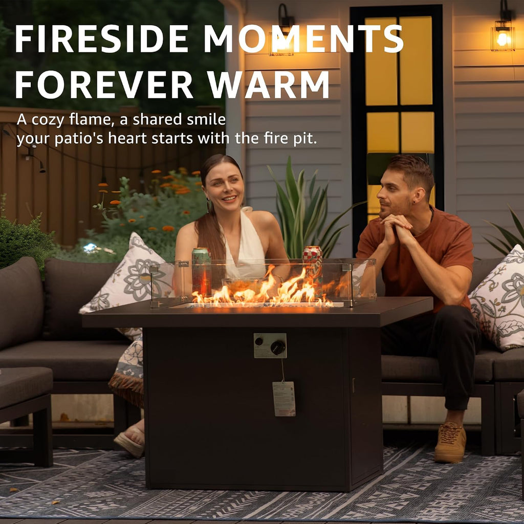 43" Aluminum Propane Gas Fire Pit Table, 60000 BTU Outdoor Patio | Natural Gas Dual Fuel, CSA Certified, Wind Guard