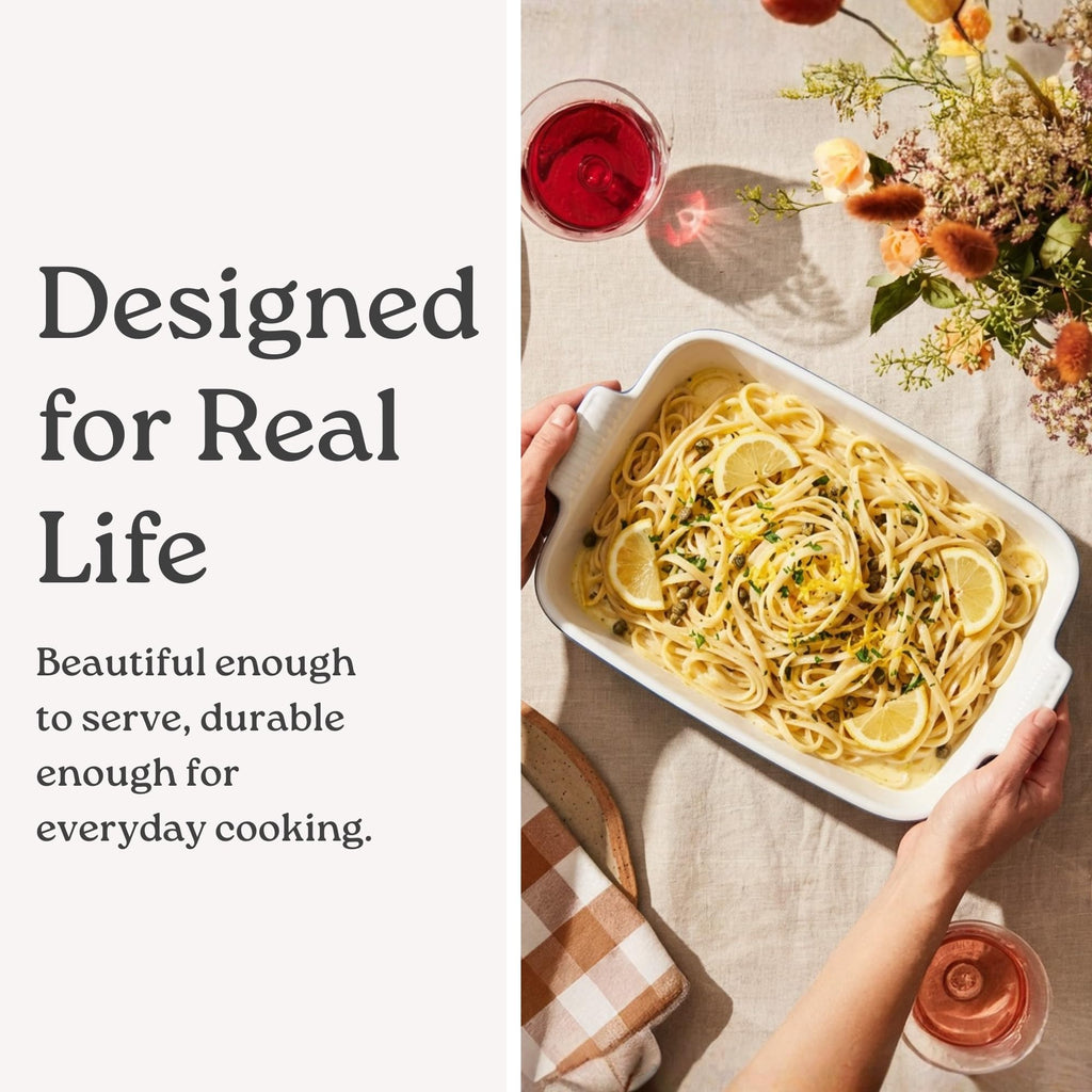Stoneware Baking Dish Set with Handles, 3 Pieces, Modern Grey