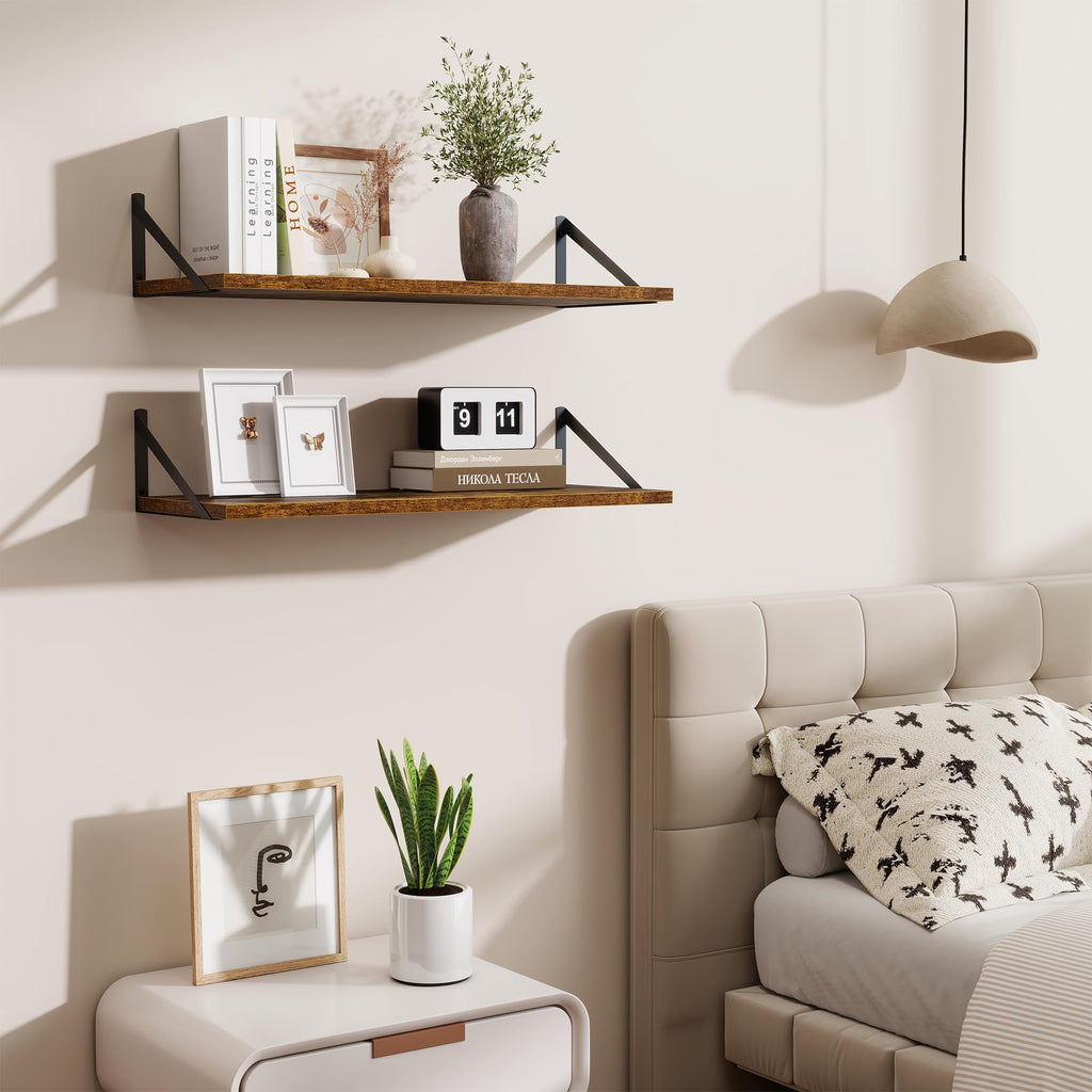 Deep Floating Shelves for Wall, 30" Wx10 D Wood Floating Shelf Set of 2, Sturdy Metal Bracket Wide Display &