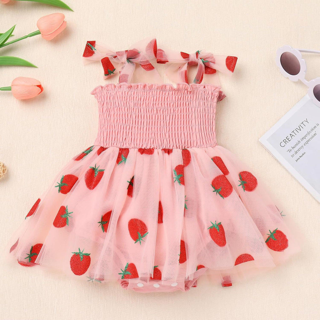 Baby Girls Toddler Kids Bowknot Strap Smocked Tulle Tutu Princess Dress with Headband Set Birthday Party Outfits