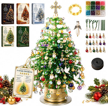 DIY Beaded Christmas Tree Kit for Adults, 3D Crystal Bead Holiday Craft Set with Colorful Beads, Ornament Charms