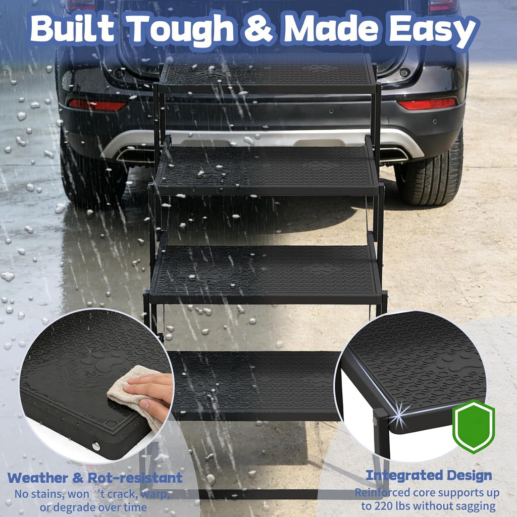Dog Steps for Car, Truck, SUV, Dog Stairs for Car with Upgraded Non-Slip Surface, Foldable Dog Ramp for Car