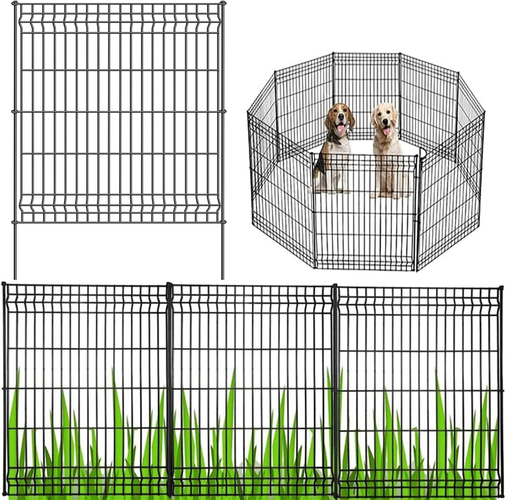 No Dig Fence Outdoor Dog Fences,Total 44" H x 288" W Decorative Metal Garden Fence with Gate,Garden Fence Animal