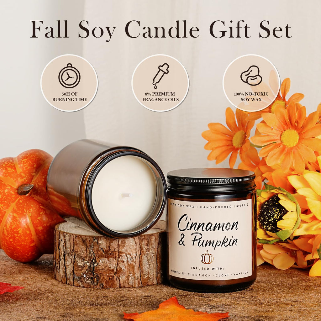 Fall Candle Set | 4 Pack Scented Candles - Candle Gifts for Women Men, Soy Candles Home Scented | Autumn Fragrance of
