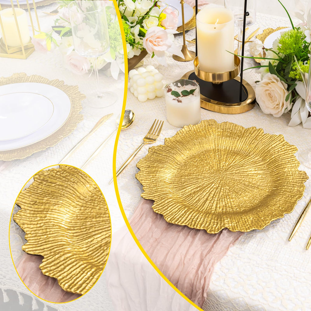 8Pcs Gold Charger Plates, 13 Inch Plastic Round Chargers For Parties