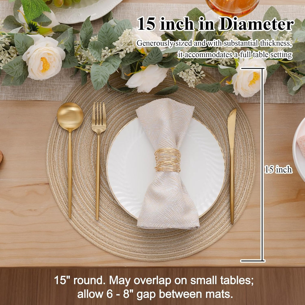 Round Braided Placemats Cotton Fabric Round Table Mats Non Slip Washable 15 inch Round Place Mats Home Party - Set of 8