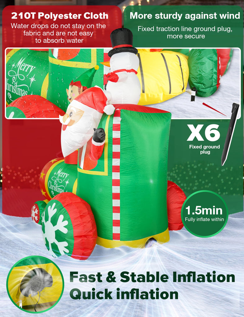 6FT Train Inflatable Christmas Decorations Outdoor with LED Lights, Inflatable Santa Claus Train with Elf and